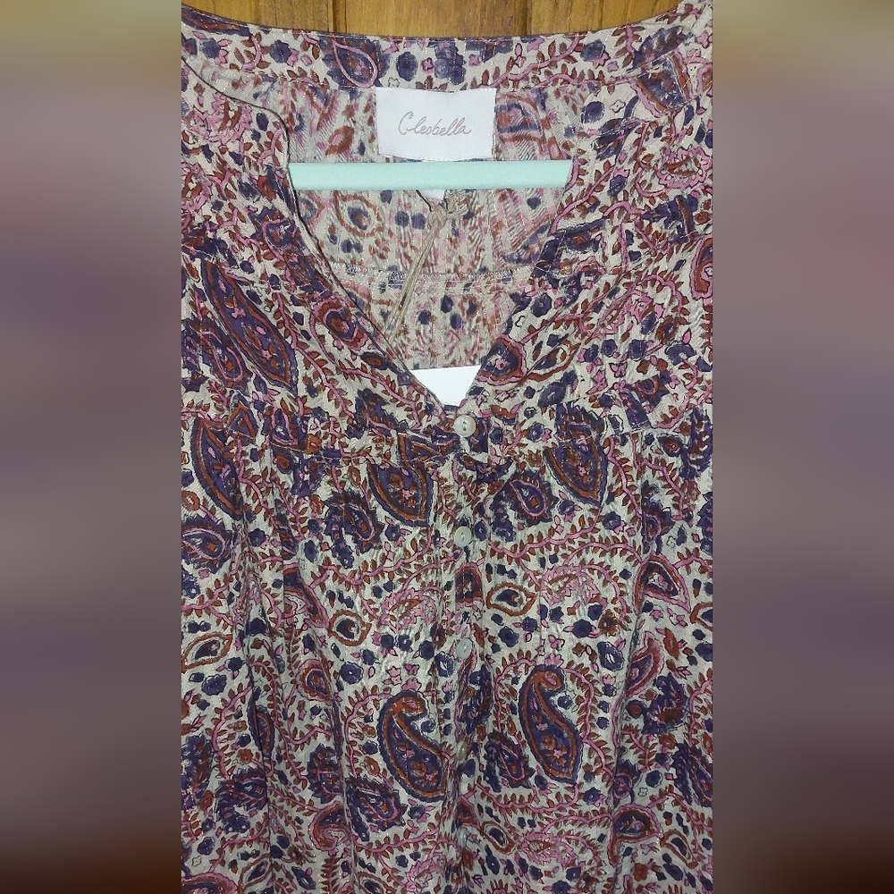 Cleobella Paisley Button-Front Blouse in Mauve and Navy - Picture 7 of 14